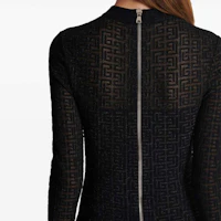Cheap (Women) BALMAIN SS24 Black Knit Mesh Long Sleeve Mini Dress with Maze Logo Pattern DF1R8029-KG96-EAC