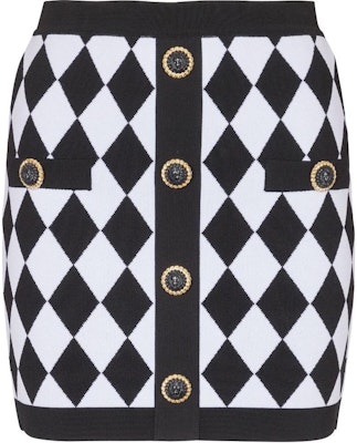 (W) 巴尔曼 SS24 黑色中腰钻石纹针织休闲裙 DF1LB292-KG66 Order (W) 巴尔曼 SS24 黑色中腰钻石纹针织休闲裙 DF1LB292-KG66