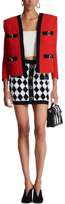 (W) 巴尔曼 SS24 黑色中腰钻石纹针织休闲裙 DF1LB292-KG66 Lookbook (W) 巴尔曼 SS24 黑色中腰钻石纹针织休闲裙 DF1LB292-KG66