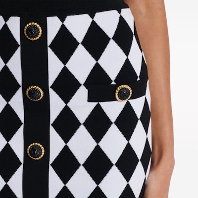 (W) 巴尔曼 SS24 黑色中腰钻石纹针织休闲裙 DF1LB292-KG66 Sizing (W) 巴尔曼 SS24 黑色中腰钻石纹针织休闲裙 DF1LB292-KG66