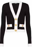 Order (W) BALMAIN SS24 黑色條紋V領釦式短版針織開衫羊毛衣. CF0KL018-KF24-EAB