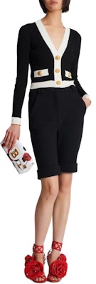 (W) BALMAIN SS24 Kardigan Hitam Rajut Crop Leher V Butang Tepi. CF0KL018-KF24-EAB Lookbook (W) BALMAIN SS24 Kardigan Hitam Rajut Crop Leher V Butang Tepi. CF0KL018-KF24-EAB