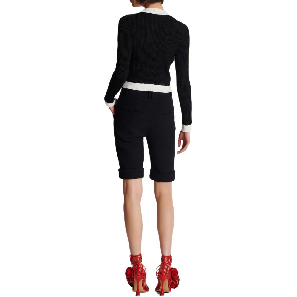 Purchase (W) BALMAIN SS24 Kardigan Hitam Rajut Crop Leher V Butang Tepi. CF0KL018-KF24-EAB