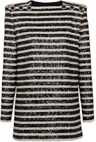 (Women) BALMAIN SS24 Black Striped Sequin Embellished Long Sleeve Mini Dress. DF1R9181XJ31 (Women) BALMAIN SS24 Black Striped Sequin Embellished Long Sleeve Mini Dress. DF1R9181XJ31