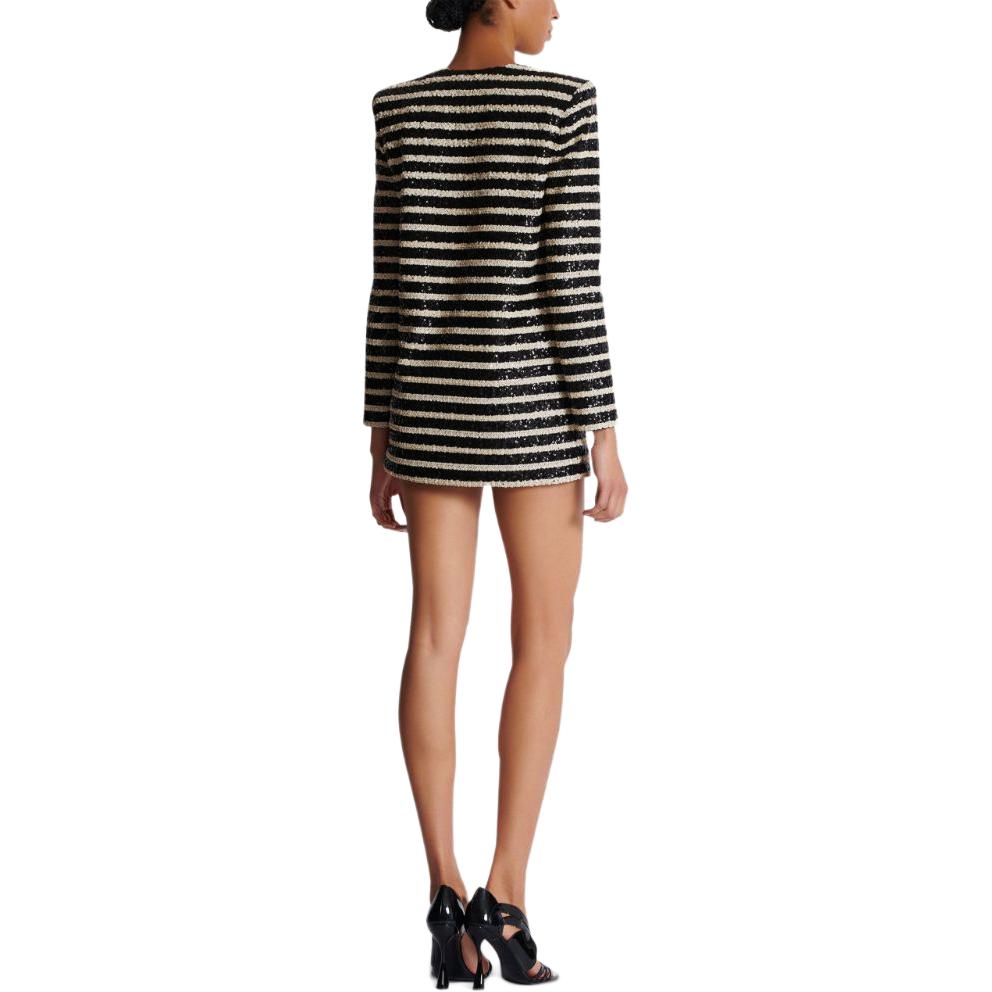 Purchase (W) 巴尔曼 SS24 黑色条纹亮片装饰长袖迷你连衣裙. DF1R9181XJ31