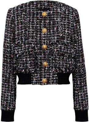 (W) 巴尔曼 SS24 黑色粗花呢罗纹短款长袖外套. DF1TH265-XJ24-EAH Buy (W) 巴尔曼 SS24 黑色粗花呢罗纹短款长袖外套. DF1TH265-XJ24-EAH