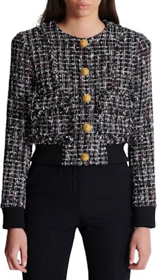 (W) 巴尔曼 SS24 黑色粗花呢罗纹短款长袖外套. DF1TH265-XJ24-EAH Details for (W) 巴尔曼 SS24 黑色粗花呢罗纹短款长袖外套. DF1TH265-XJ24-EAH