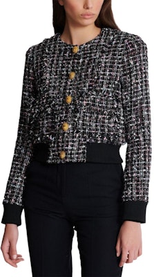 (W) 巴尔曼 SS24 黑色粗花呢罗纹短款长袖外套. DF1TH265-XJ24-EAH Sizing (W) 巴尔曼 SS24 黑色粗花呢罗纹短款长袖外套. DF1TH265-XJ24-EAH