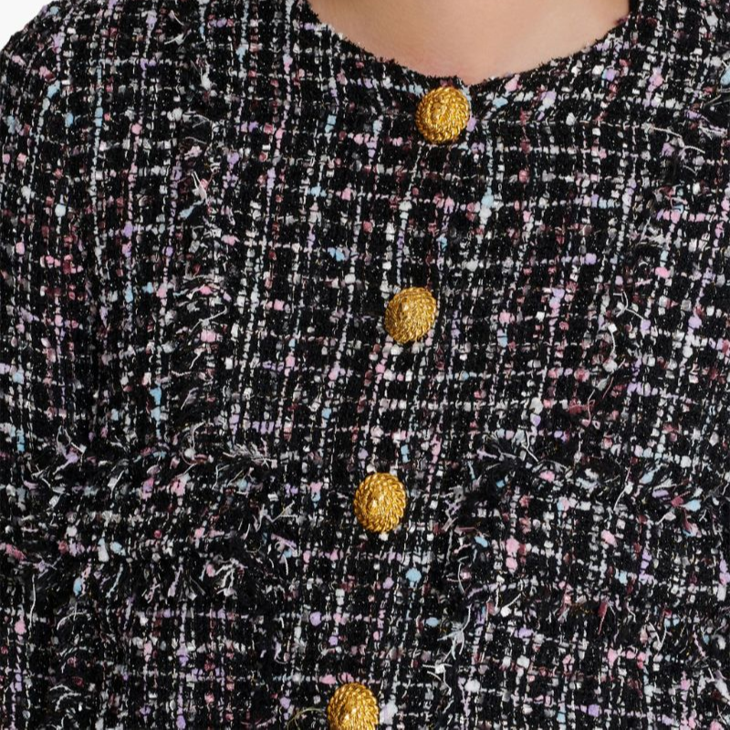 Cheap (W) 巴尔曼 SS24 黑色粗花呢罗纹短款长袖外套. DF1TH265-XJ24-EAH