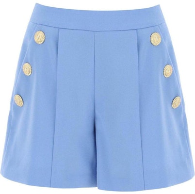 (Women) BALMAIN SS24 Blue Pleated Mid-Rise Straight-Leg Casual Shorts. CF0PA235WC09-6DM Buy (Women) BALMAIN SS24 Blue Pleated Mid-Rise Straight-Leg Casual Shorts. CF0PA235WC09-6DM