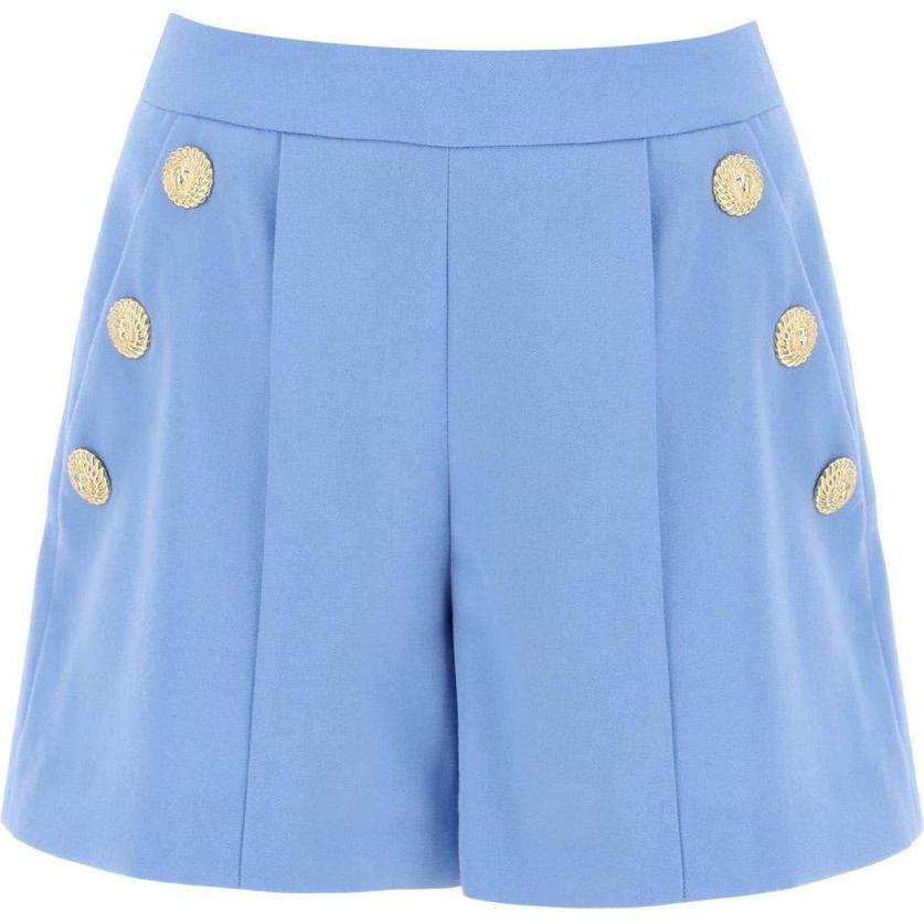Order (Women) BALMAIN SS24  Blue Pleated Mid-Rise Straight-Leg Casual Shorts. CF0PA235WC09-6DM