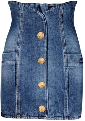 (W) BALMAIN SS24 藍色單排扣修身牛仔裙 CF0LB029-DE32-6FF Order (W) BALMAIN SS24 藍色單排扣修身牛仔裙 CF0LB029-DE32-6FF