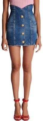 (W) BALMAIN SS24 藍色單排扣修身牛仔裙 CF0LB029-DE32-6FF Shop (W) BALMAIN SS24 藍色單排扣修身牛仔裙 CF0LB029-DE32-6FF