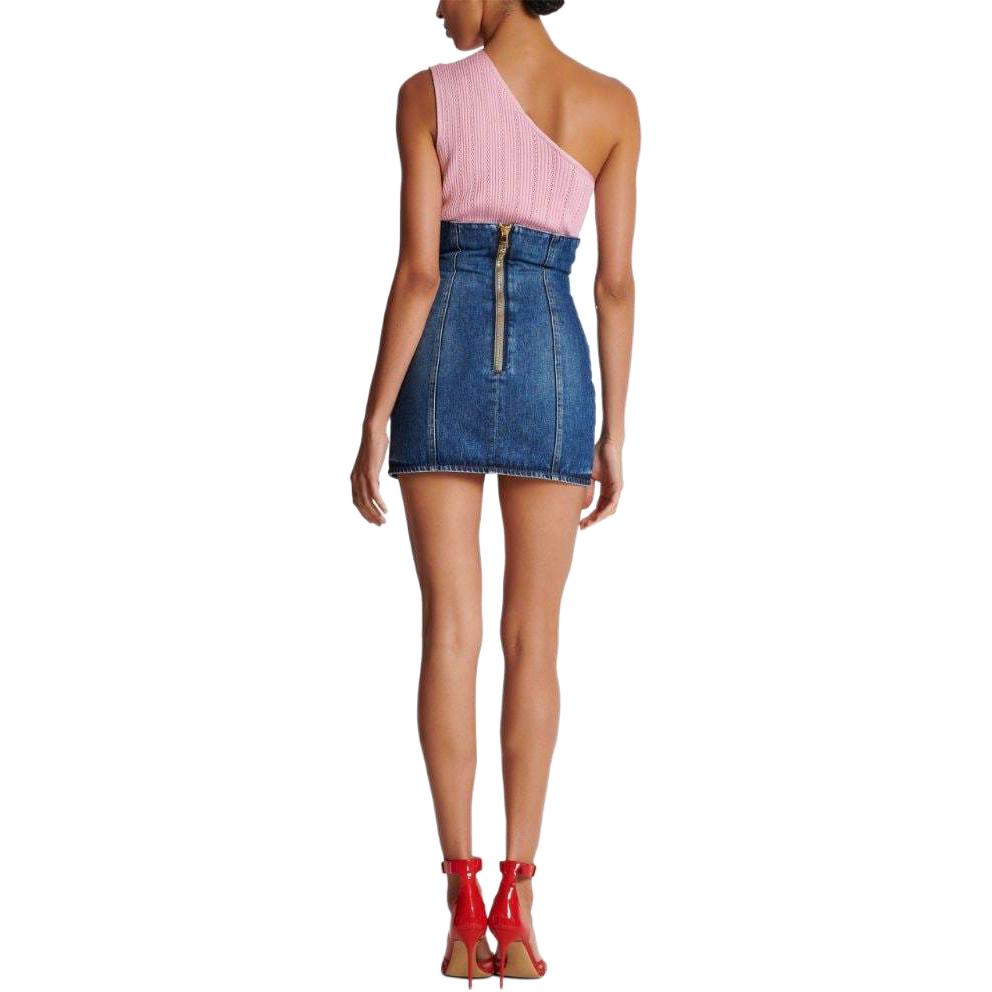 Purchase (W) BALMAIN SS24 藍色單排扣修身牛仔裙 CF0LB029-DE32-6FF