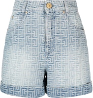 (Women) BALMAIN SS24 Light Blue Wide-Leg Logo Button Denim Shorts. CF1MA100-DD27-6FF (Women) BALMAIN SS24 Light Blue Wide-Leg Logo Button Denim Shorts. CF1MA100-DD27-6FF