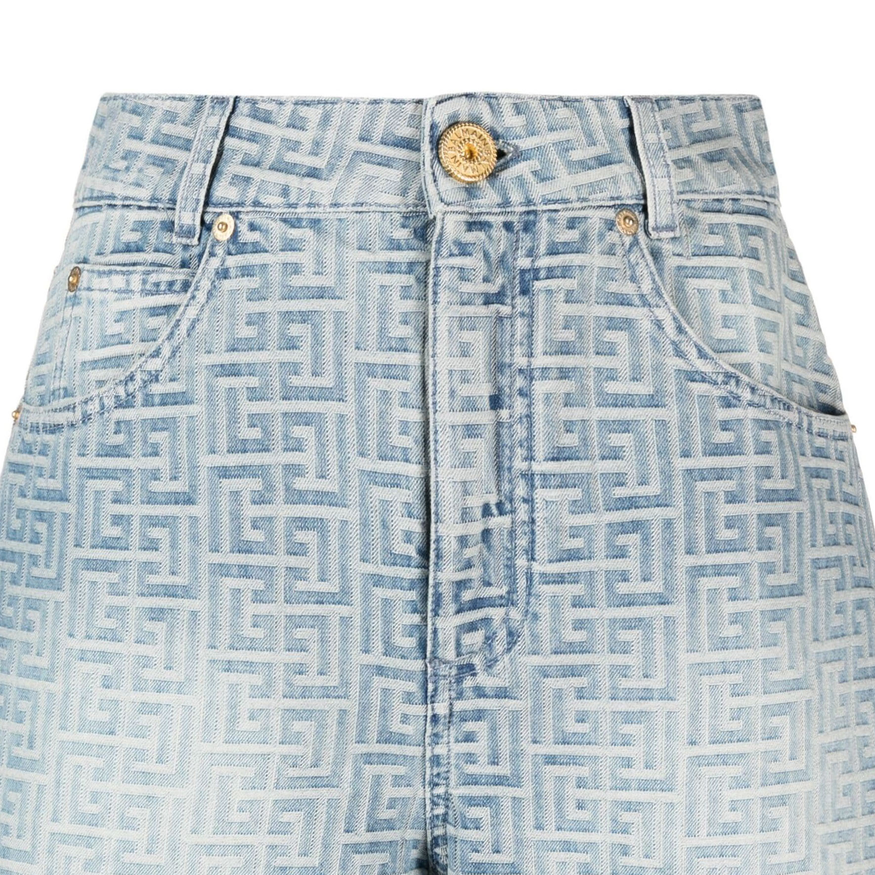 Details for (W) BALMAIN SS24 淺藍色寬版字母扣牛仔短褲 CF1MA100-DD27-6FF
