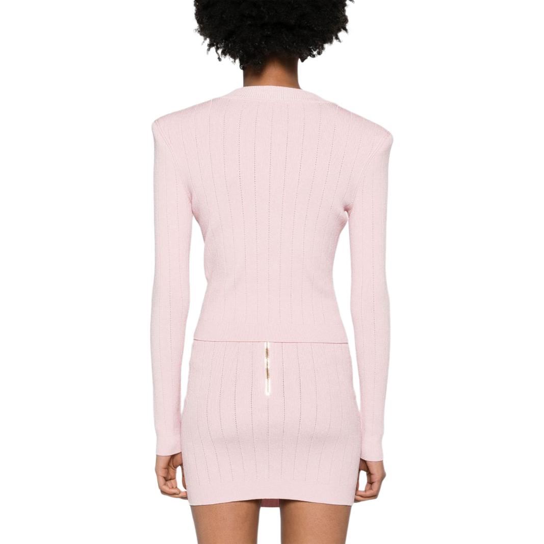 Shop (W) 巴尔曼 SS24 淡粉色修身V领长袖针织开衫 DF1KL007-KB07-4CO