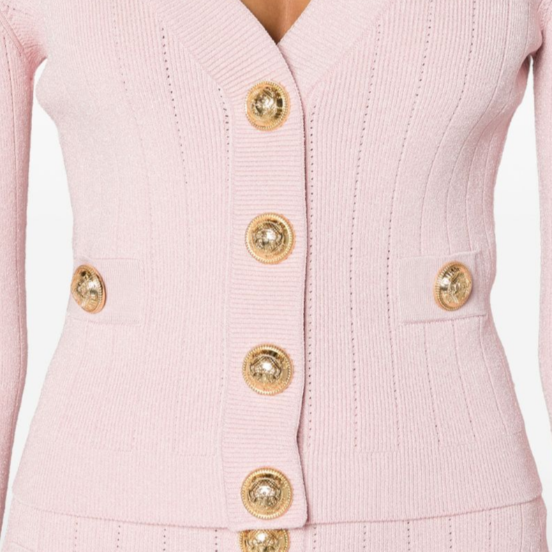 Details for (W) 巴尔曼 SS24 淡粉色修身V领长袖针织开衫 DF1KL007-KB07-4CO