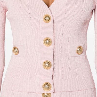 (W) 巴尔曼 SS24 淡粉色修身V领长袖针织开衫 DF1KL007-KB07-4CO Details for (W) 巴尔曼 SS24 淡粉色修身V领长袖针织开衫 DF1KL007-KB07-4CO