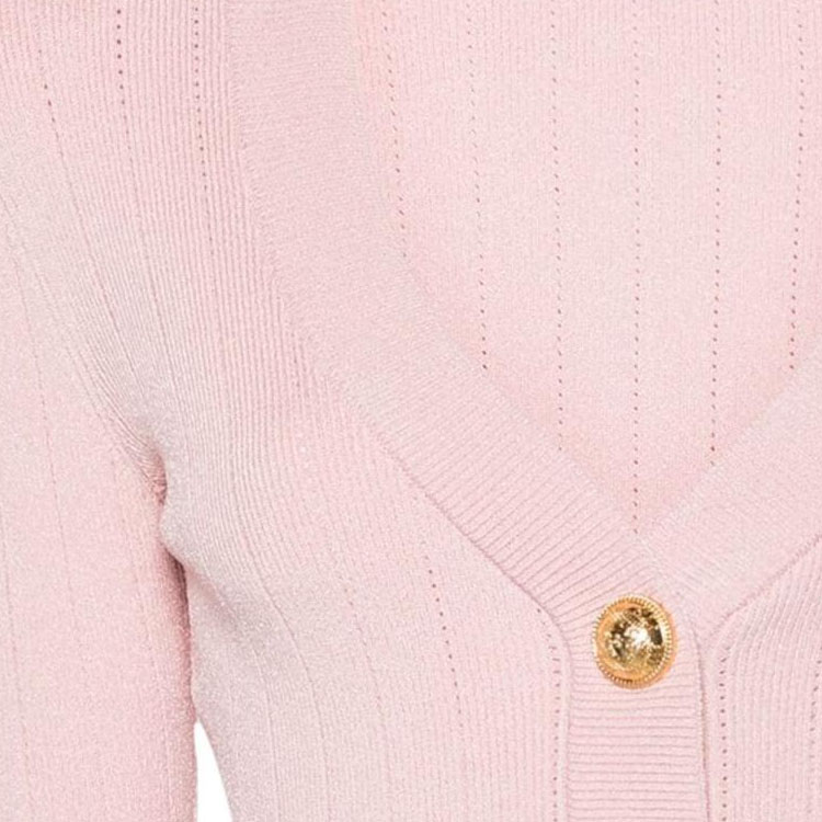 Sizing (W) 巴尔曼 SS24 淡粉色修身V领长袖针织开衫 DF1KL007-KB07-4CO