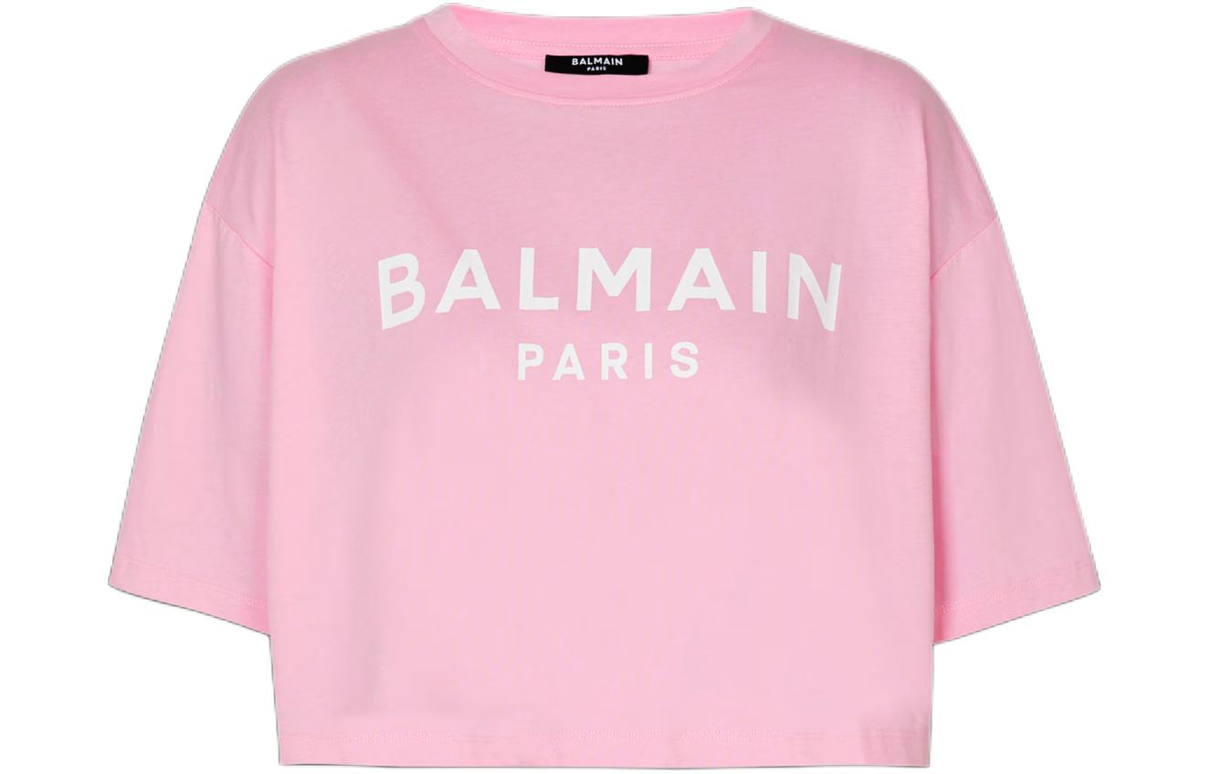(Women) BALMAIN SS24  Pink Letter Print Loose Fit Short Sleeve T-Shirt. BF1EE020BB02-OGV