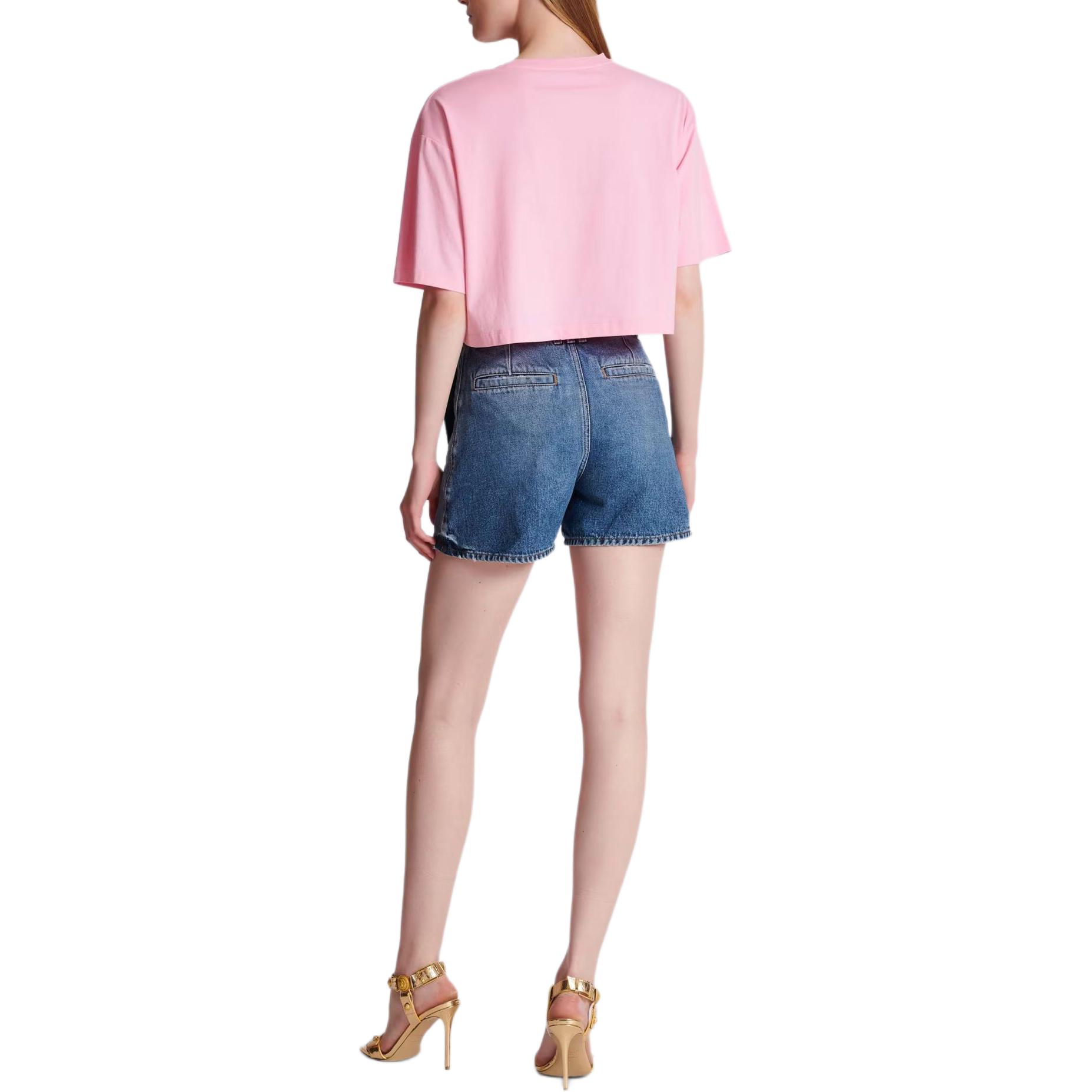 (Women) BALMAIN SS24  Pink Letter Print Loose Fit Short Sleeve T-Shirt. BF1EE020BB02-OGV 圖 5