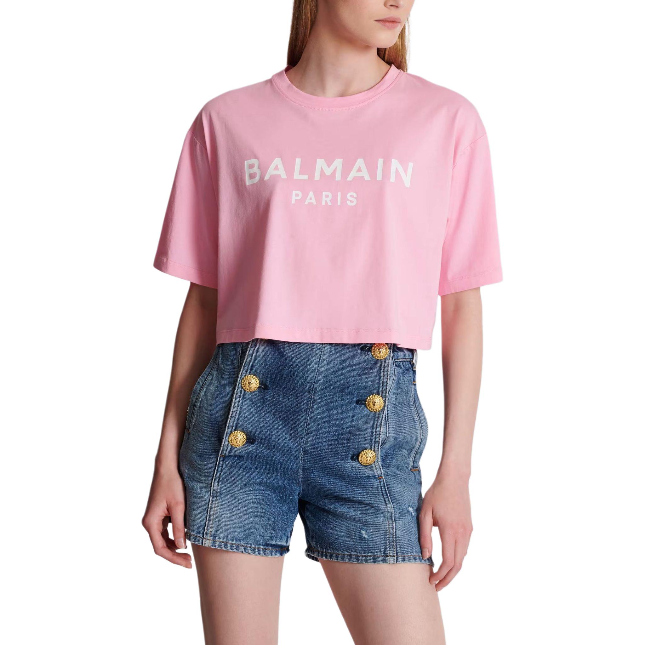 (Women) BALMAIN SS24  Pink Letter Print Loose Fit Short Sleeve T-Shirt. BF1EE020BB02-OGV 圖 6