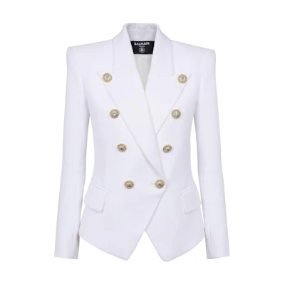 (Women) BALMAIN SS24 White Double-Breasted Long Sleeve Blazer DF1SI505-VF21-0FB