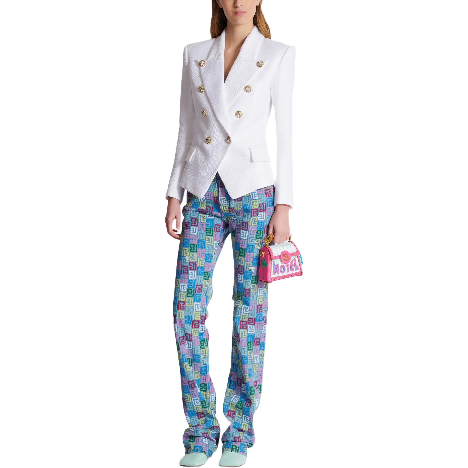 Lookbook (W) 巴尔曼 SS24 白色双排扣长袖西装外套 DF1SI505-VF21-0FB