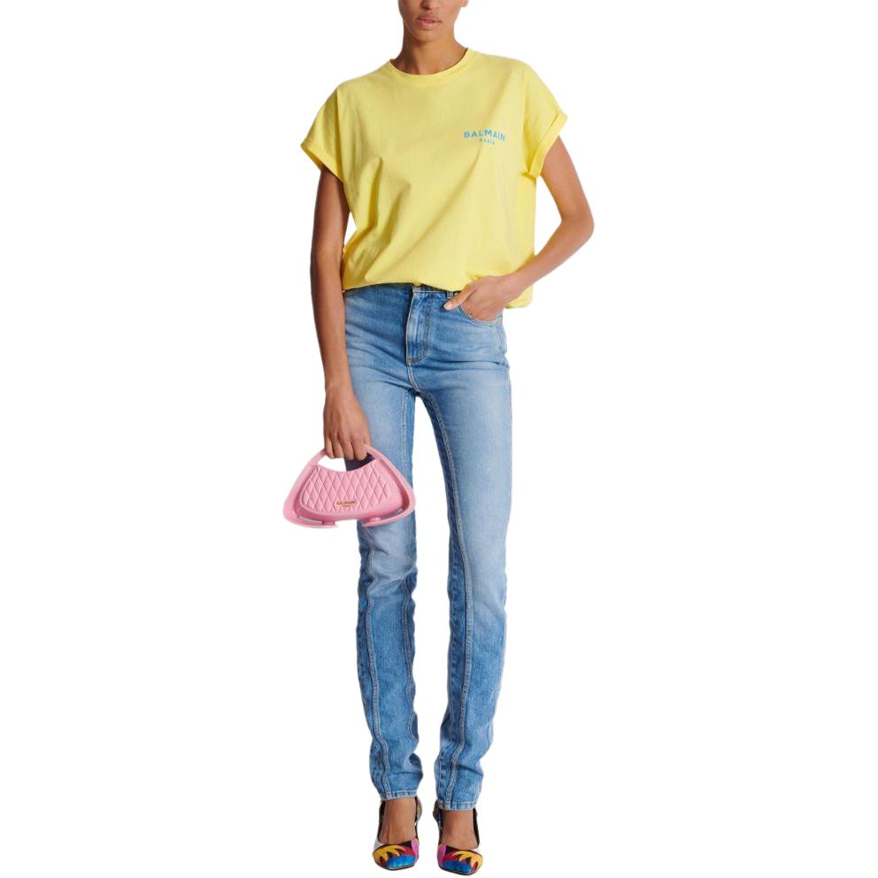 Lookbook (W) 巴尔曼 SS24 黄色绒毛标志休闲圆领短袖T恤 DF1EF010BB01-IEM