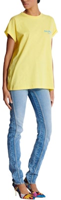 (Women) BALMAIN SS24 Yellow Flocked Logo Casual Crewneck T-Shirt DF1EF010BB01-IEM Purchase (Women) BALMAIN SS24 Yellow Flocked Logo Casual Crewneck T-Shirt DF1EF010BB01-IEM