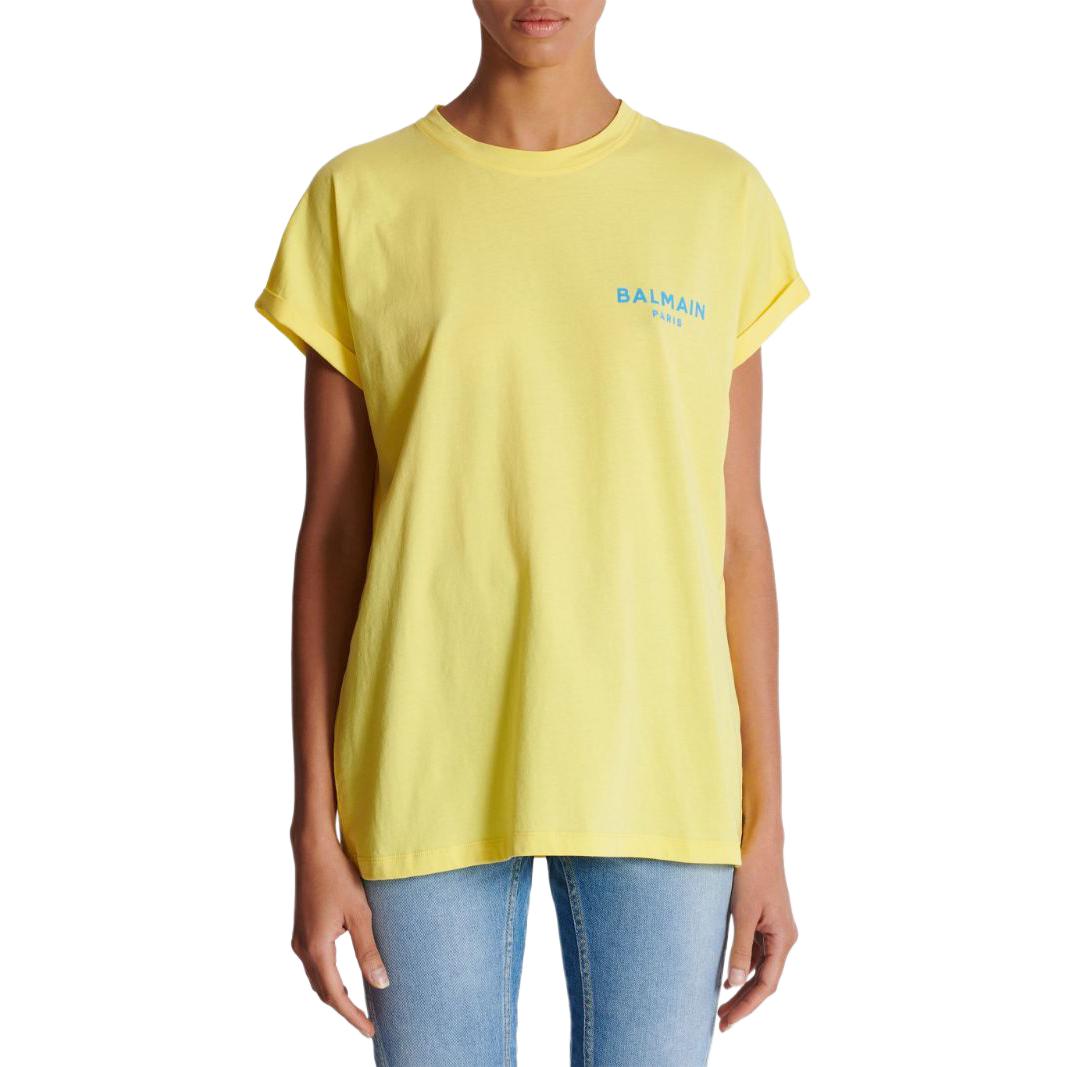 Details for (W) 巴尔曼 SS24 黄色绒毛标志休闲圆领短袖T恤 DF1EF010BB01-IEM