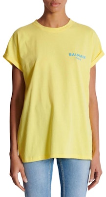 (Women) BALMAIN SS24 Yellow Flocked Logo Casual Crewneck T-Shirt DF1EF010BB01-IEM Details for (Women) BALMAIN SS24 Yellow Flocked Logo Casual Crewneck T-Shirt DF1EF010BB01-IEM