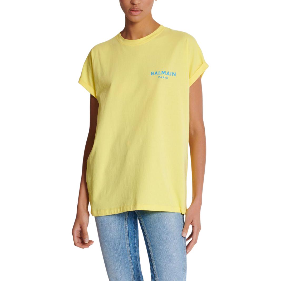 Sizing (W) 巴尔曼 SS24 黄色绒毛标志休闲圆领短袖T恤 DF1EF010BB01-IEM