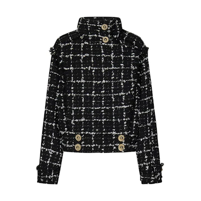 (Women) Balmain SS24 Black Tweed Turtleneck Slim Fit Short Jacket CF1TF255-CE64-EBB