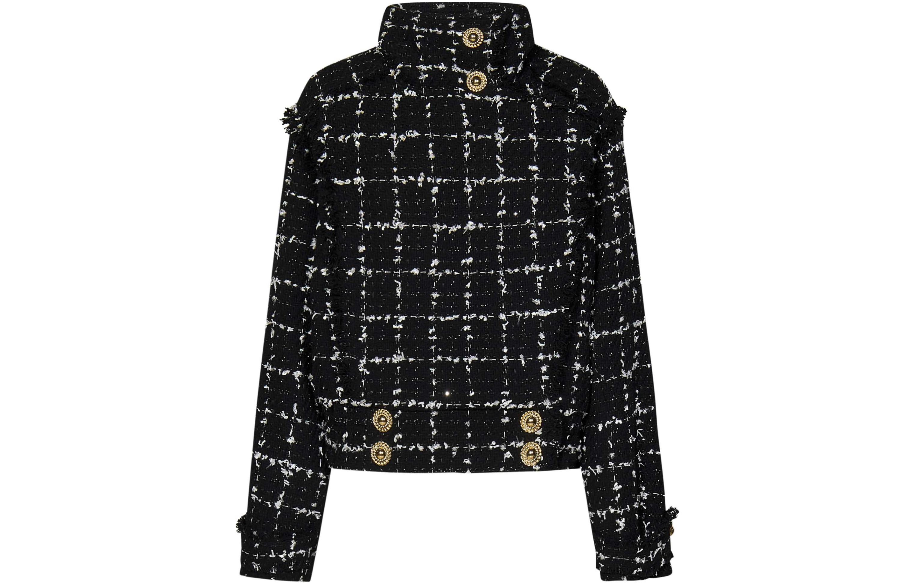 Order (Women) Balmain SS24 Black Tweed Turtleneck Slim Fit Short Jacket CF1TF255-CE64-EBB