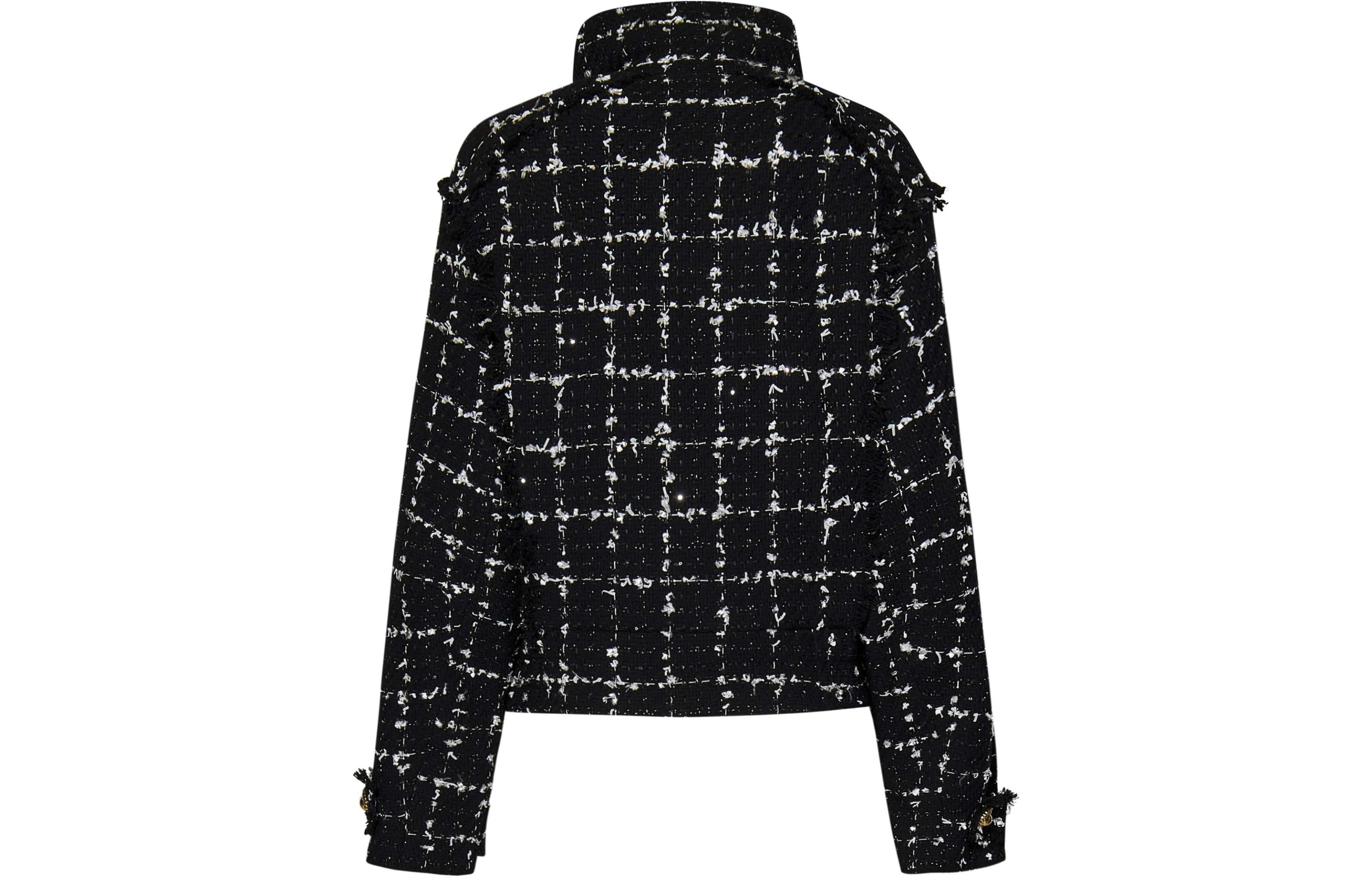 Lookbook (Women) Balmain SS24 Black Tweed Turtleneck Slim Fit Short Jacket CF1TF255-CE64-EBB