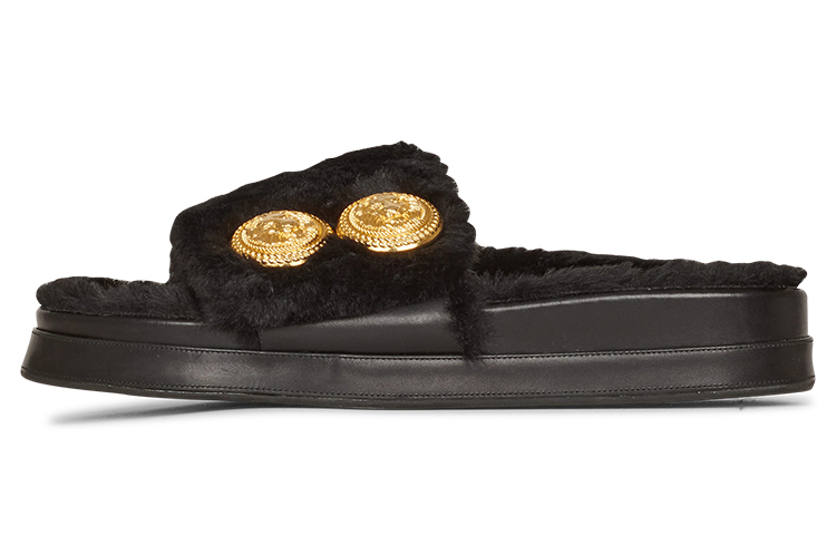 (Women) Balmain Tam Flat Sandal 'Black Faux Fur' YN1UL776TCFB0PA