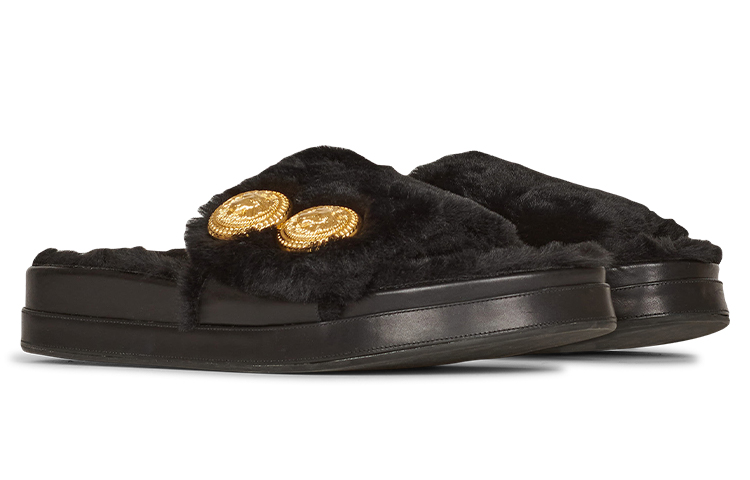 Order (W) Sandal Rata Balmain Tam 'Bulu Palsu Hitam' YN1UL776TCFB0PA