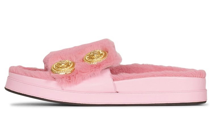 (W) Balmain Tam Flat Sandals 'Pink Faux Fur'