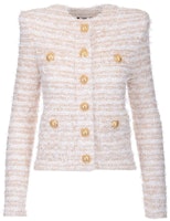 (Women) BALMAIN Tweed Collarless Jacket Women Pink White XF1SK250KB19-GAD (Women) BALMAIN Tweed Collarless Jacket Women Pink White XF1SK250KB19-GAD