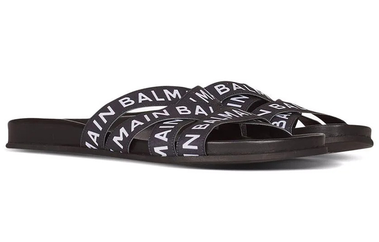 Order (Women) Balmain Union Logo Flat Sandal 'Black' XN0UR748TWBAEAB