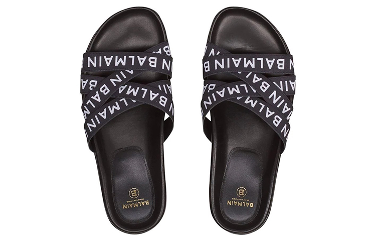 Lookbook (Women) Balmain Union Logo Flat Sandal 'Black' XN0UR748TWBAEAB