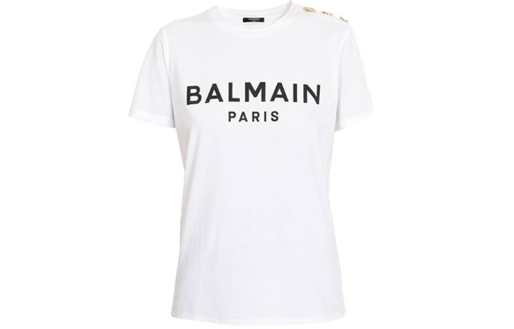Order (W) BALMAIN 白色短袖黑字母印花圓領T恤 VF11350-B001-GAB