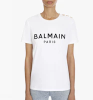 Sizing (W) BALMAIN 白色短袖黑字母印花圓領T恤 VF11350-B001-GAB