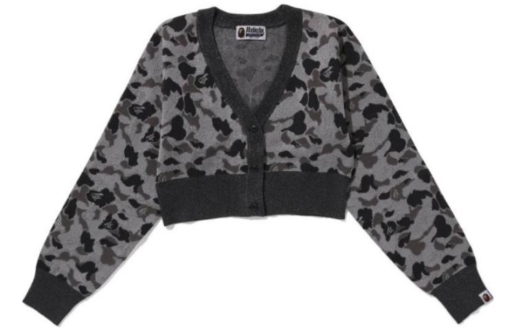 Lookbook (W) BAPE 올오버 프린트 니트 버튼업 롱슬리브 숏스타일 가디건. 1J80-220-004