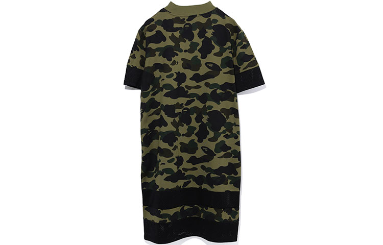 Lookbook (W) BAPE 迷彩拼接網布短袖中長洋裝 0ZXDSW135501E
