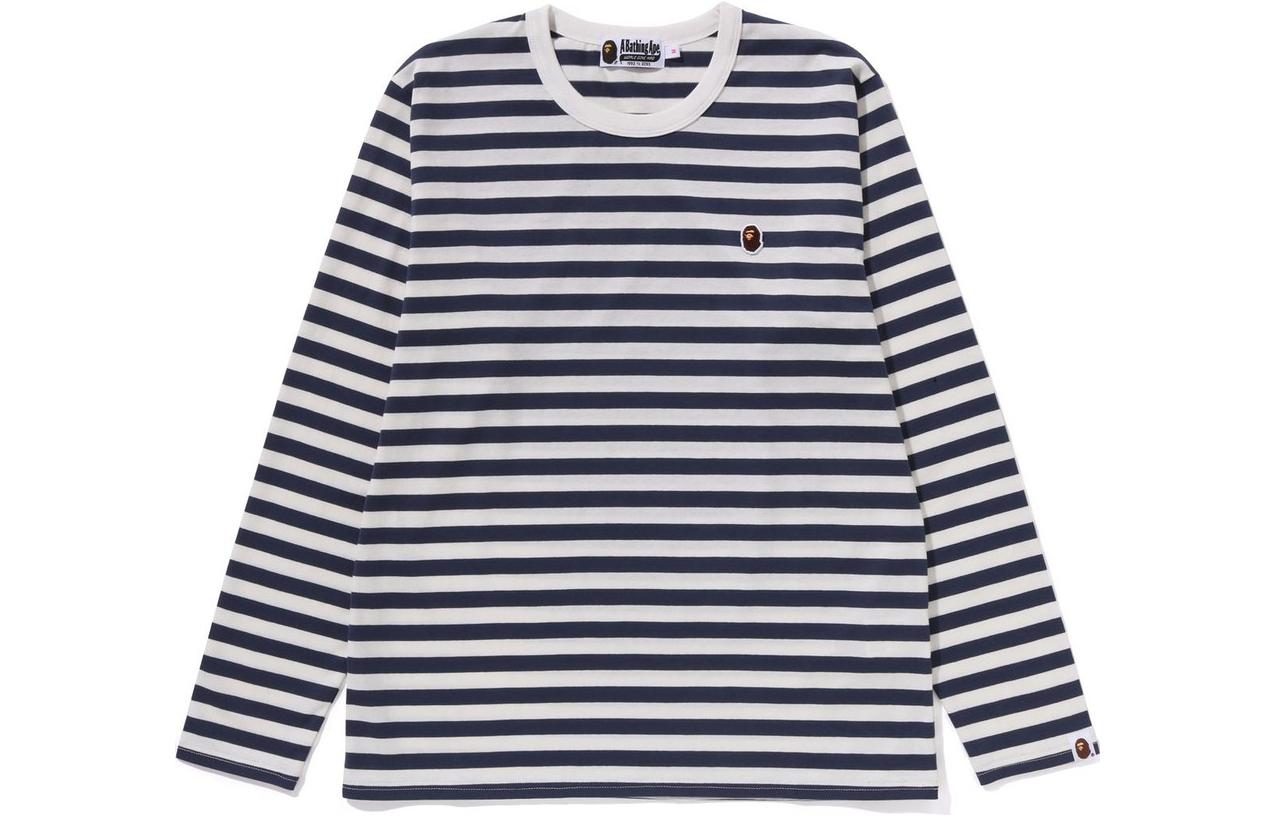 Order (W) BAPE Jersey de Manga Larga a Rayas Cuello Redondo Casual T-Shirt 1J80-211-003