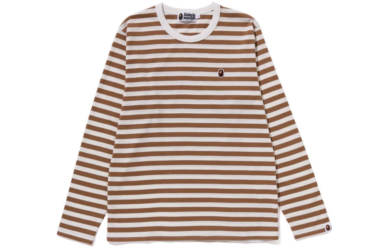 Lookbook (W) BAPE Jersey de Manga Larga a Rayas Cuello Redondo Casual T-Shirt 1J80-211-003