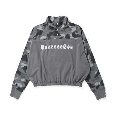 (Women) Bape A BATHING APE Camo Patchwork Logo Print Half-Turtleneck Sweatshirt. 0ZXSWW213505G